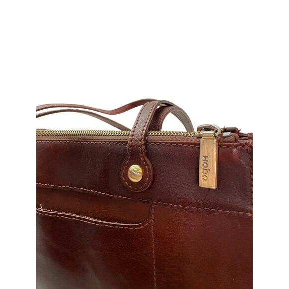 HOBO International Brown Leather Shoulder Bag Floral Perforated Zip Top Purse - Picture 6 of 12